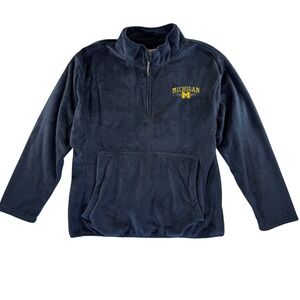 J America Michigan Wolverines Fleece Quarter Zip Pullover Sweatshirt XL Blue